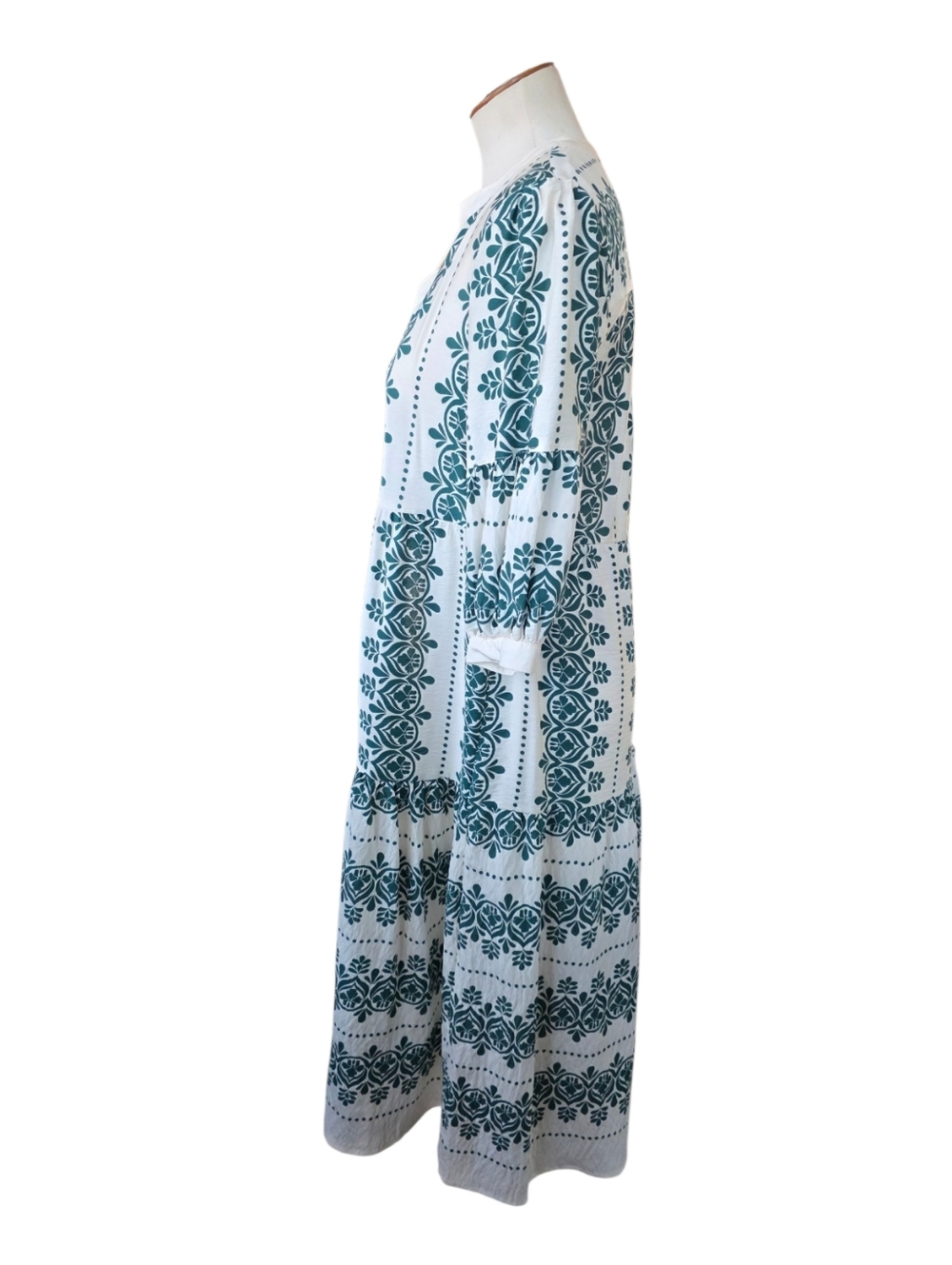 NWOT Anthropologie Fig + Flower Dress Size M Green Print Boho Tiered Dress - Picture 3 of 11